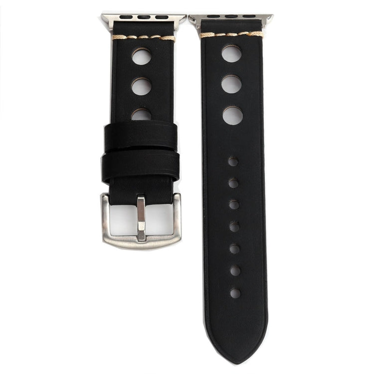 Compatible with Apple Watch Series 10 42mm / 9&8&7 41mm / SE 3&SE 2&6&SE&5&4 40mm / 3&2&1 38mm Retro Hole Genuine Leather Wrist Watch Band, Compatible with 38mm