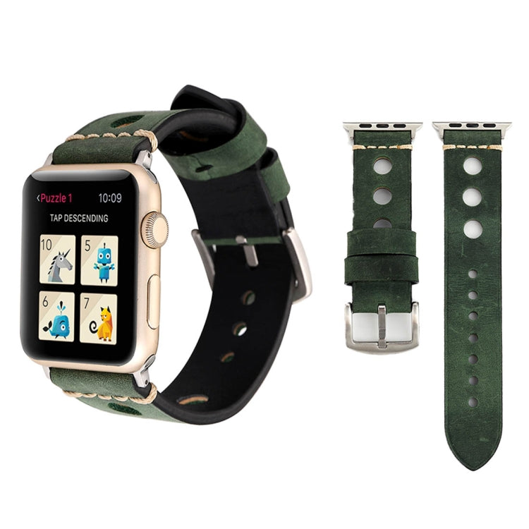 Compatible with Apple Watch Series 10 42mm / 9&8&7 41mm / SE 3&SE 2&6&SE&5&4 40mm / 3&2&1 38mm Retro Hole Genuine Leather Wrist Watch Band, Compatible with 38mm