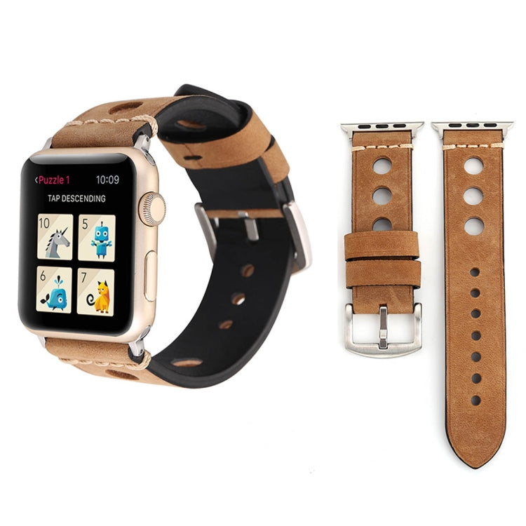 Compatible with Apple Watch Series 10 42mm / 9&8&7 41mm / SE 3&SE 2&6&SE&5&4 40mm / 3&2&1 38mm Retro Hole Genuine Leather Wrist Watch Band, Compatible with 38mm