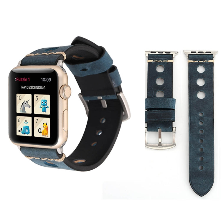 Compatible with Apple Watch Series 10 42mm / 9&8&7 41mm / SE 3&SE 2&6&SE&5&4 40mm / 3&2&1 38mm Retro Hole Genuine Leather Wrist Watch Band, Compatible with 38mm