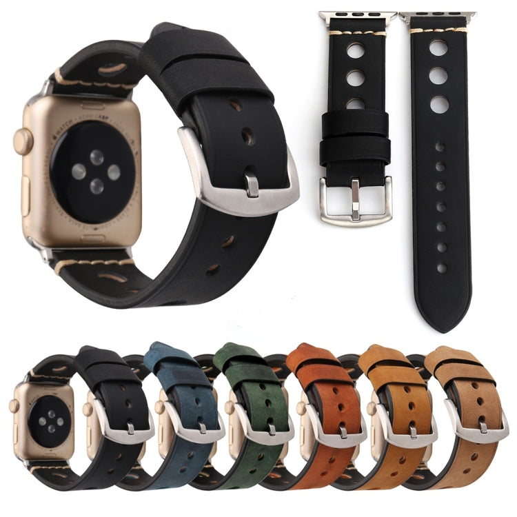 Compatible with Apple Watch Series 10 42mm / 9&8&7 41mm / SE 3&SE 2&6&SE&5&4 40mm / 3&2&1 38mm Retro Hole Genuine Leather Wrist Watch Band, Compatible with 38mm