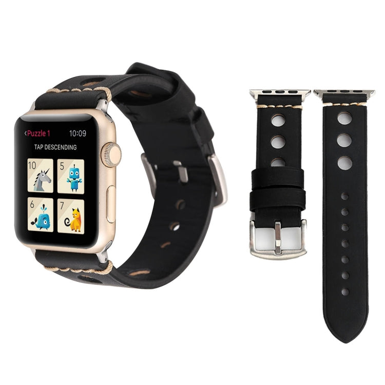 Compatible with Apple Watch Series 7 45mm / 6 & SE & 5 & 4 44mm / 42mm 3 & 2 & 1 Retro Hole Genuine Leather Wrist Watch Band, Compatible with 42mm