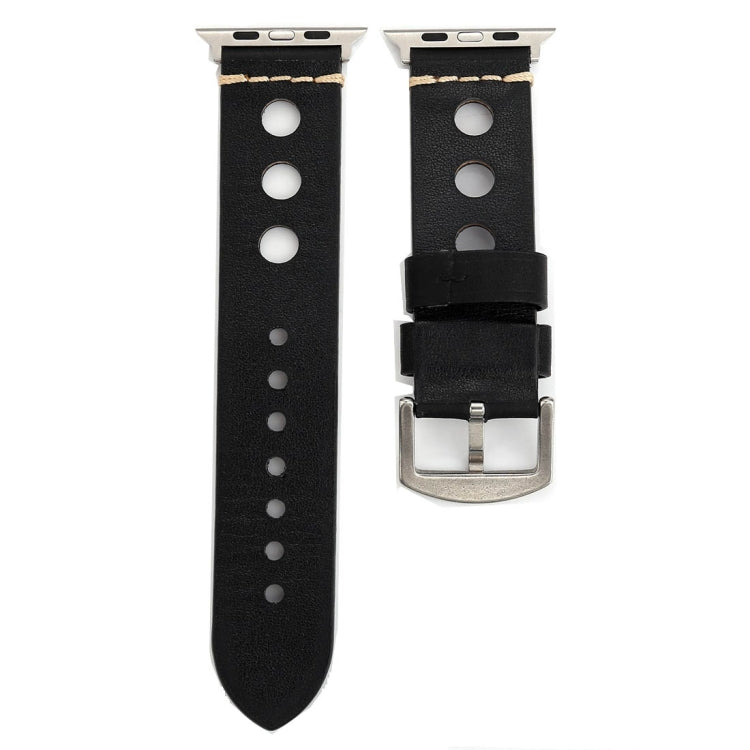 Compatible with Apple Watch Series 7 45mm / 6 & SE & 5 & 4 44mm / 42mm 3 & 2 & 1 Retro Hole Genuine Leather Wrist Watch Band, Compatible with 42mm