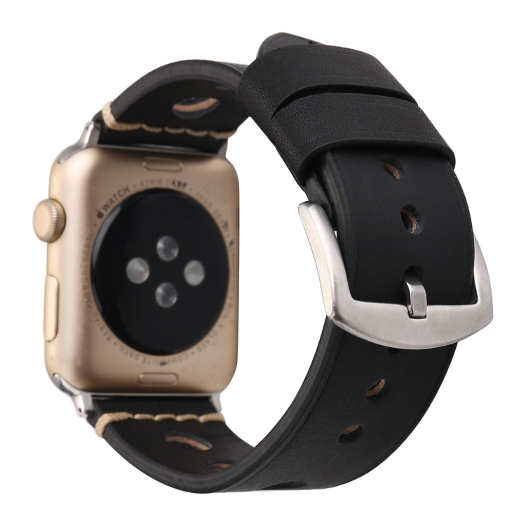 Compatible with Apple Watch Series 7 45mm / 6 & SE & 5 & 4 44mm / 42mm 3 & 2 & 1 Retro Hole Genuine Leather Wrist Watch Band, Compatible with 42mm