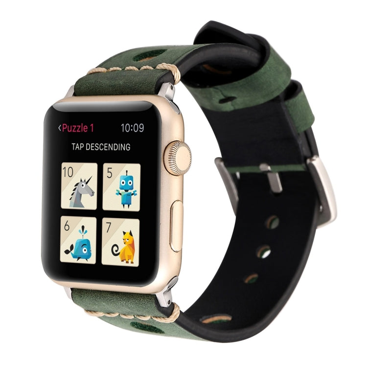 For Apple Watch Series 7 45mm / 6 & SE & 5 & 4 44mm / 42mm 3 & 2 & 1 Retro Hole Genuine Leather Wrist Watch Band