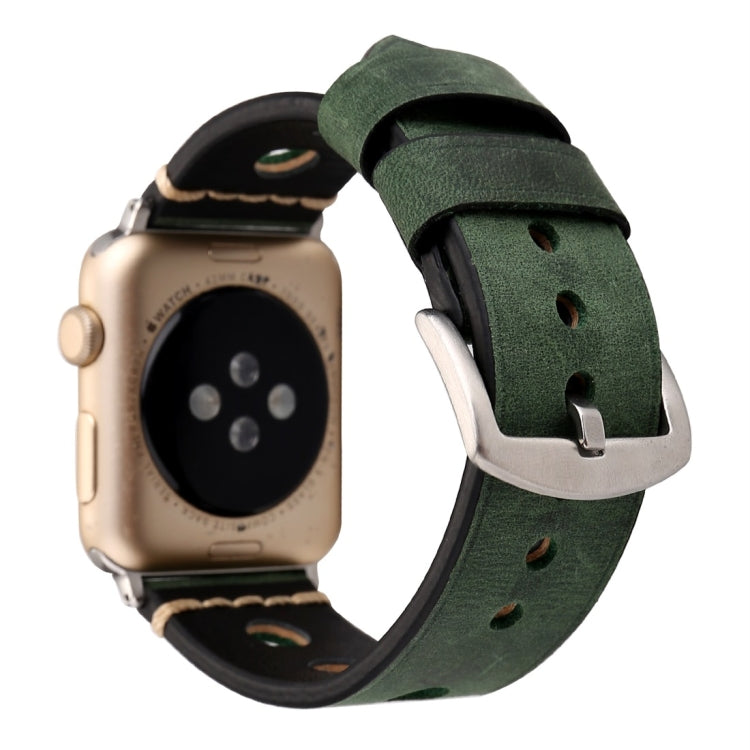For Apple Watch Series 7 45mm / 6 & SE & 5 & 4 44mm / 42mm 3 & 2 & 1 Retro Hole Genuine Leather Wrist Watch Band