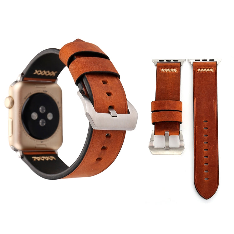 Compatible with Apple Watch Ultra 49mm&Watch Ultra 2 49mm / Series 10 46mm / 9&8&7 45mm / SE 3&SE 2&6&SE&5&4 44mm / 3&2&1 42mm Retro XX Line Pattern Genuine Leather Wrist Watch Band, Compatible with 42mm