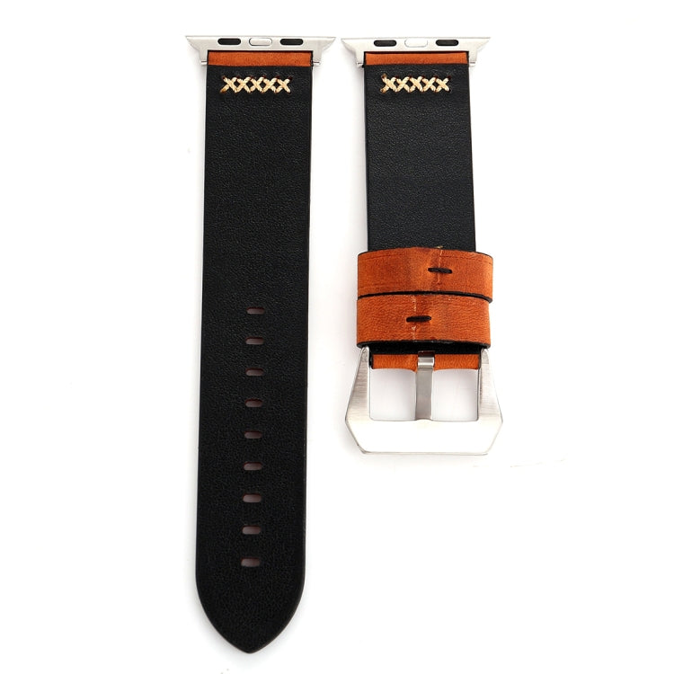 Compatible with Apple Watch Ultra 49mm&Watch Ultra 2 49mm / Series 10 46mm / 9&8&7 45mm / SE 3&SE 2&6&SE&5&4 44mm / 3&2&1 42mm Retro XX Line Pattern Genuine Leather Wrist Watch Band, Compatible with 42mm