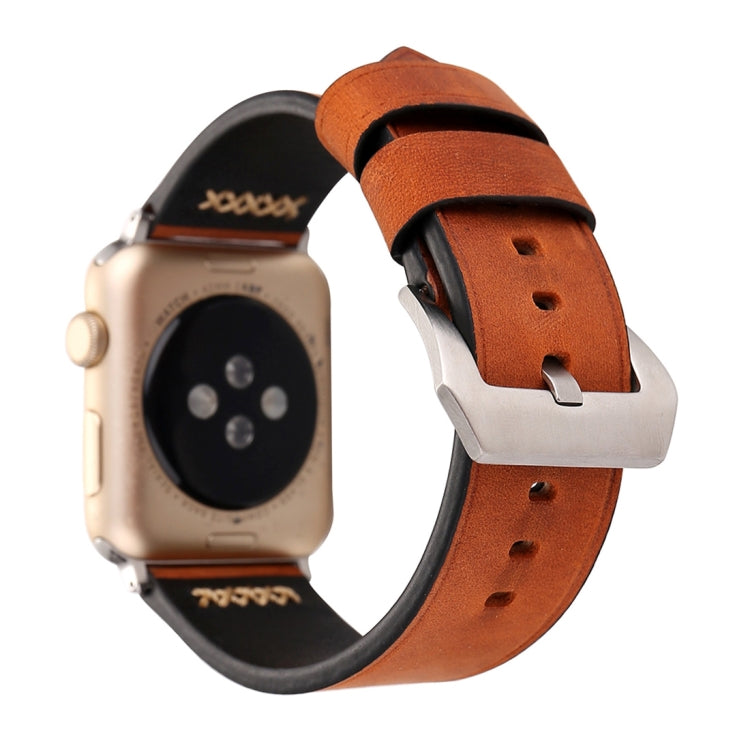 Compatible with Apple Watch Ultra 49mm&Watch Ultra 2 49mm / Series 10 46mm / 9&8&7 45mm / SE 3&SE 2&6&SE&5&4 44mm / 3&2&1 42mm Retro XX Line Pattern Genuine Leather Wrist Watch Band, Compatible with 42mm