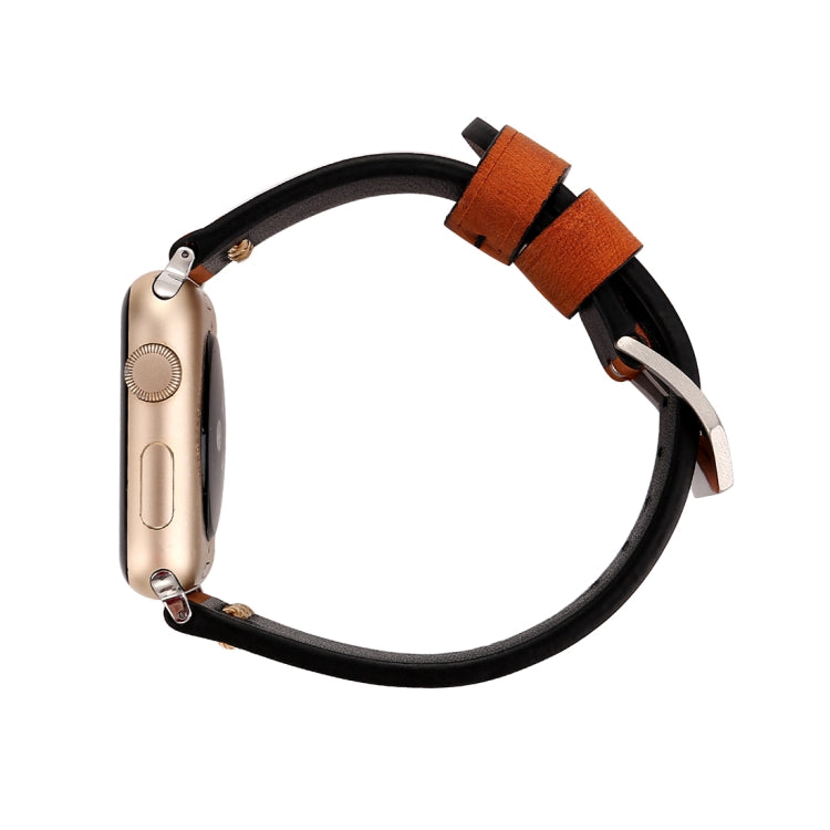 Compatible with Apple Watch Ultra 49mm&Watch Ultra 2 49mm / Series 10 46mm / 9&8&7 45mm / SE 3&SE 2&6&SE&5&4 44mm / 3&2&1 42mm Retro XX Line Pattern Genuine Leather Wrist Watch Band, Compatible with 42mm