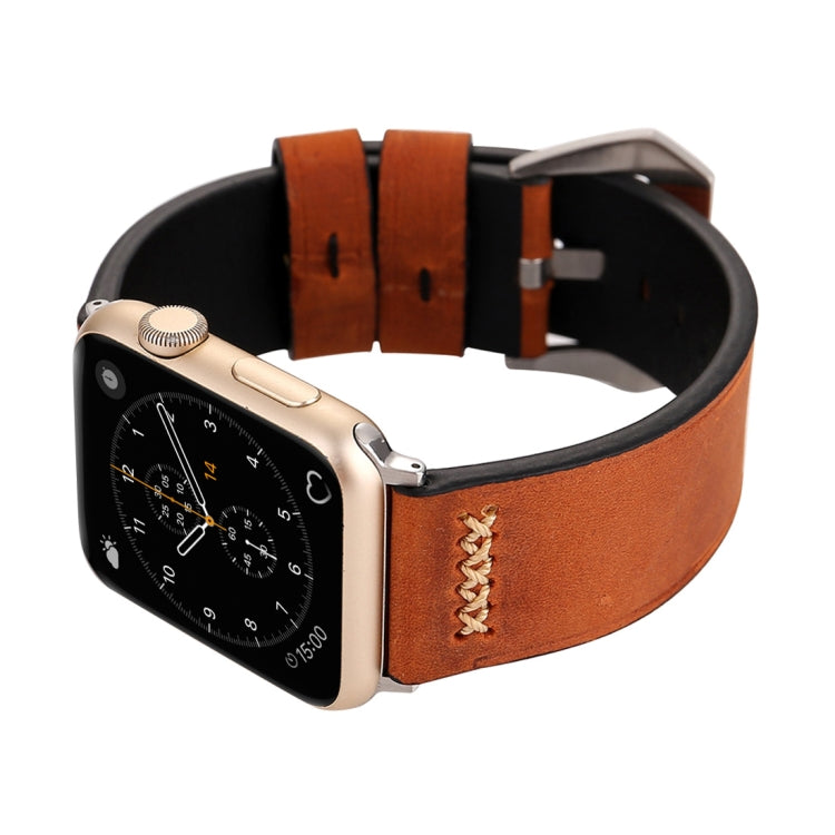 Compatible with Apple Watch Ultra 49mm&Watch Ultra 2 49mm / Series 10 46mm / 9&8&7 45mm / SE 3&SE 2&6&SE&5&4 44mm / 3&2&1 42mm Retro XX Line Pattern Genuine Leather Wrist Watch Band, Compatible with 42mm