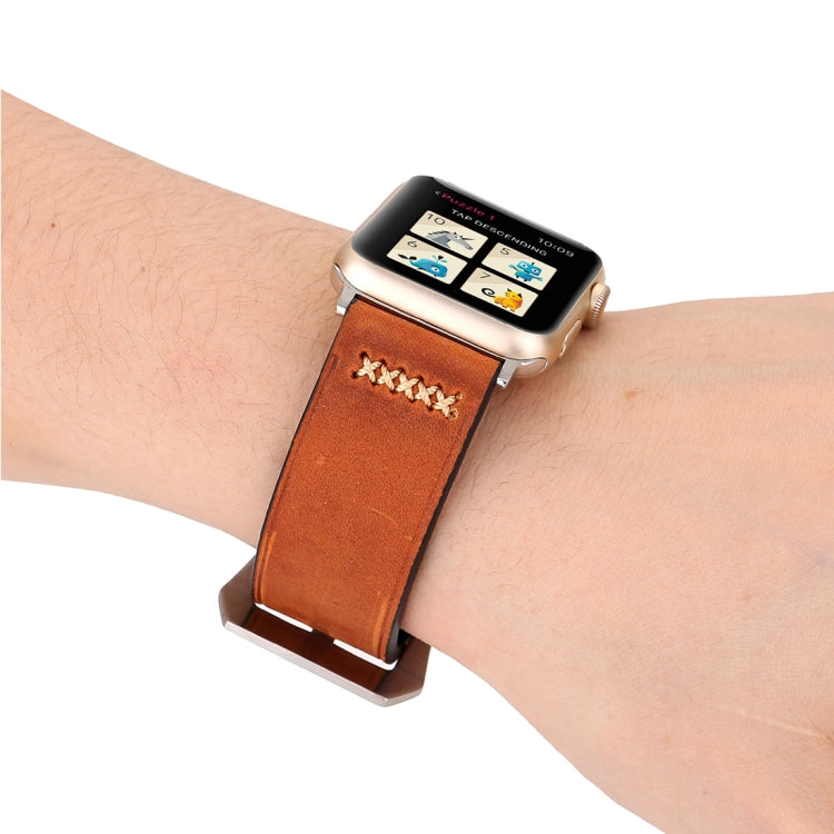 Compatible with Apple Watch Ultra 49mm&Watch Ultra 2 49mm / Series 10 46mm / 9&8&7 45mm / SE 3&SE 2&6&SE&5&4 44mm / 3&2&1 42mm Retro XX Line Pattern Genuine Leather Wrist Watch Band, Compatible with 42mm