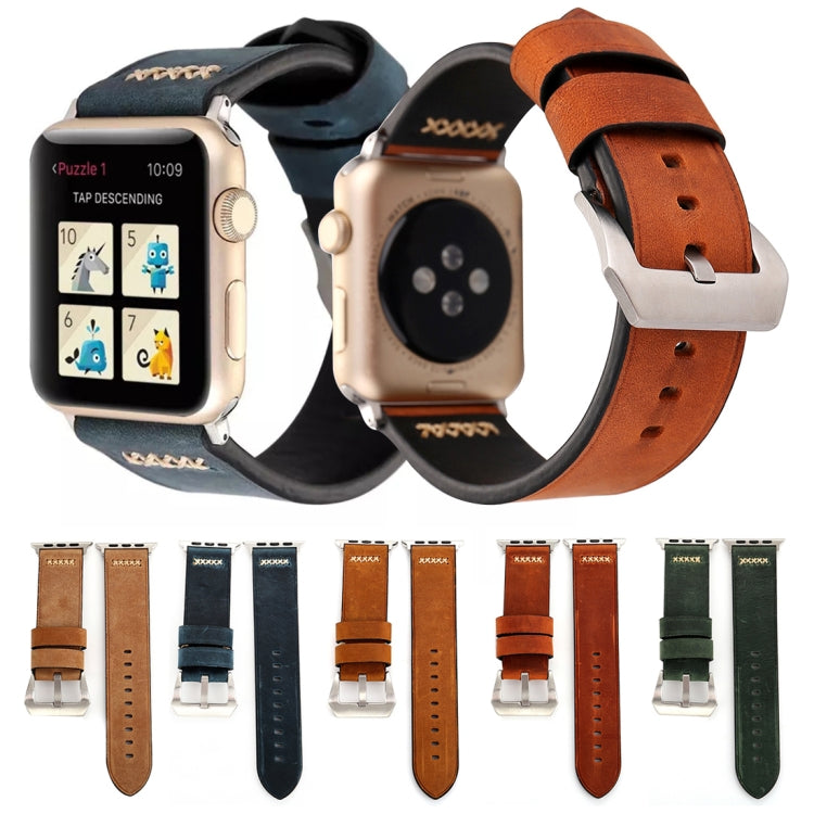 Compatible with Apple Watch Ultra 49mm&Watch Ultra 2 49mm / Series 10 46mm / 9&8&7 45mm / SE 3&SE 2&6&SE&5&4 44mm / 3&2&1 42mm Retro XX Line Pattern Genuine Leather Wrist Watch Band, Compatible with 42mm