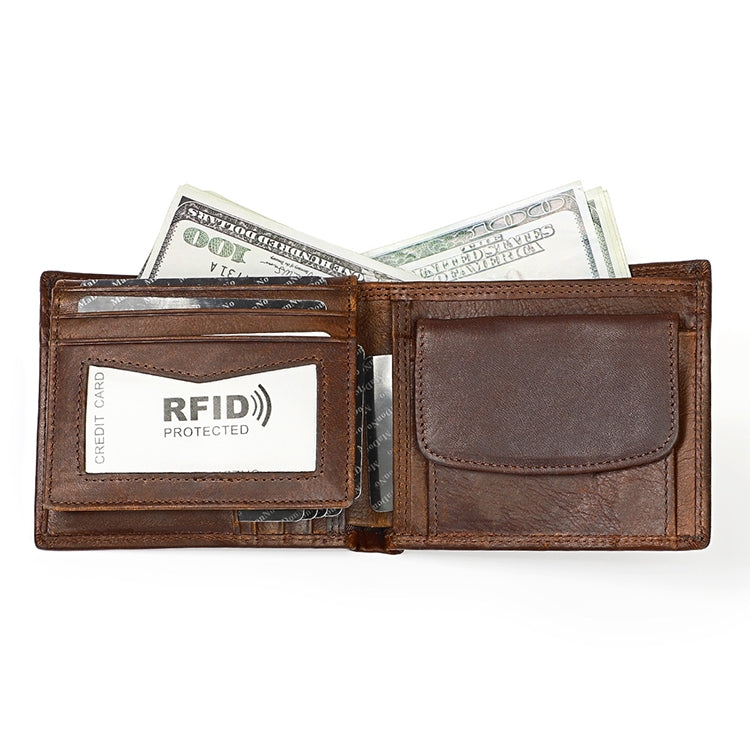 8020 Horizontal Retro Crazy Horse Texture Leather Anti-magnetic RFID Wallet Clutch Bag compatible with Men, with Card Slots, 8020 Coffee