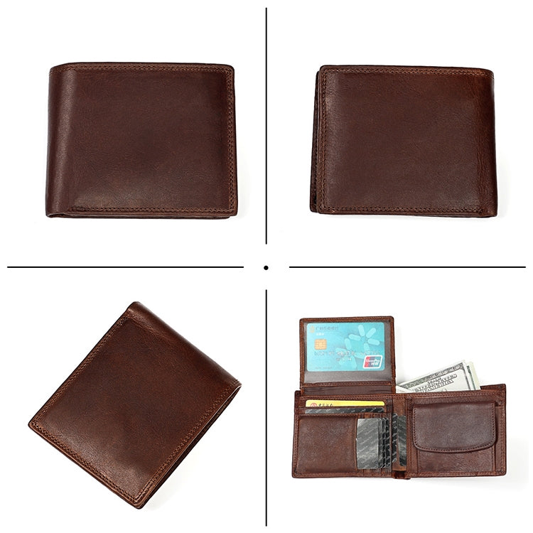 8020 Horizontal Retro Crazy Horse Texture Leather Anti-magnetic RFID Wallet Clutch Bag compatible with Men, with Card Slots, 8020 Coffee