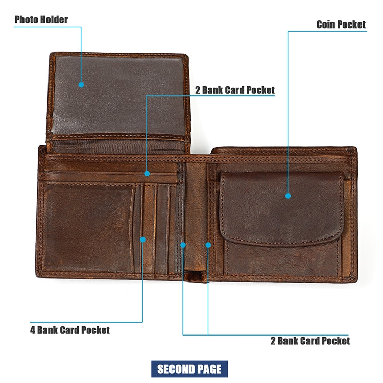 8020 Horizontal Retro Crazy Horse Texture Leather Anti-magnetic RFID Wallet Clutch Bag compatible with Men, with Card Slots, 8020 Coffee