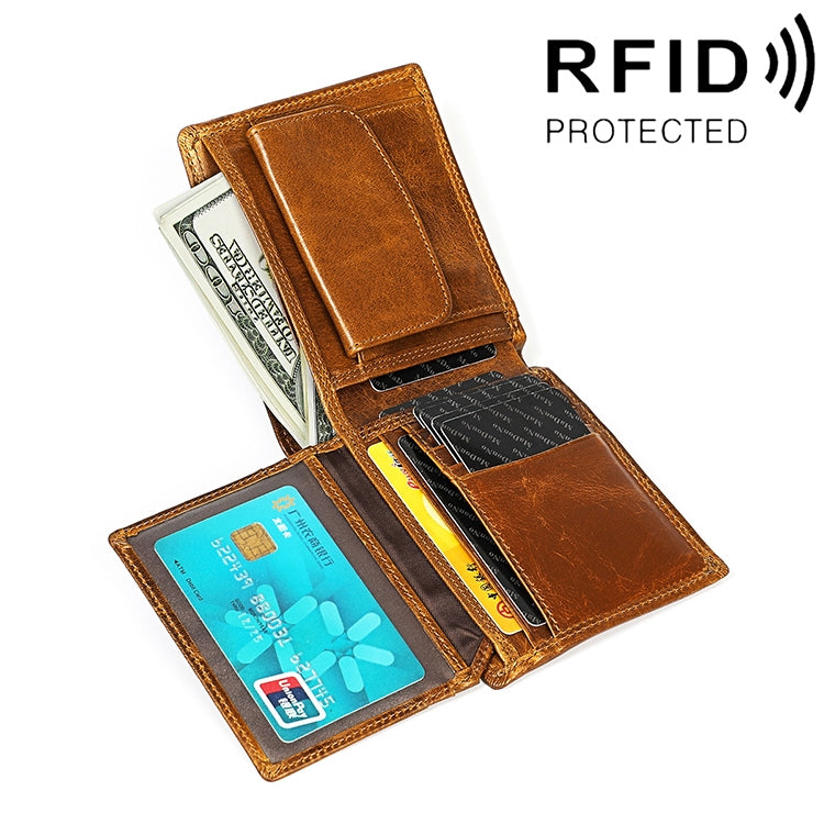 8020 Horizontal Retro Crazy Horse Texture Leather Anti-magnetic RFID Wallet Clutch Bag compatible with Men, with Card Slots, 8020 Yellowish-brown