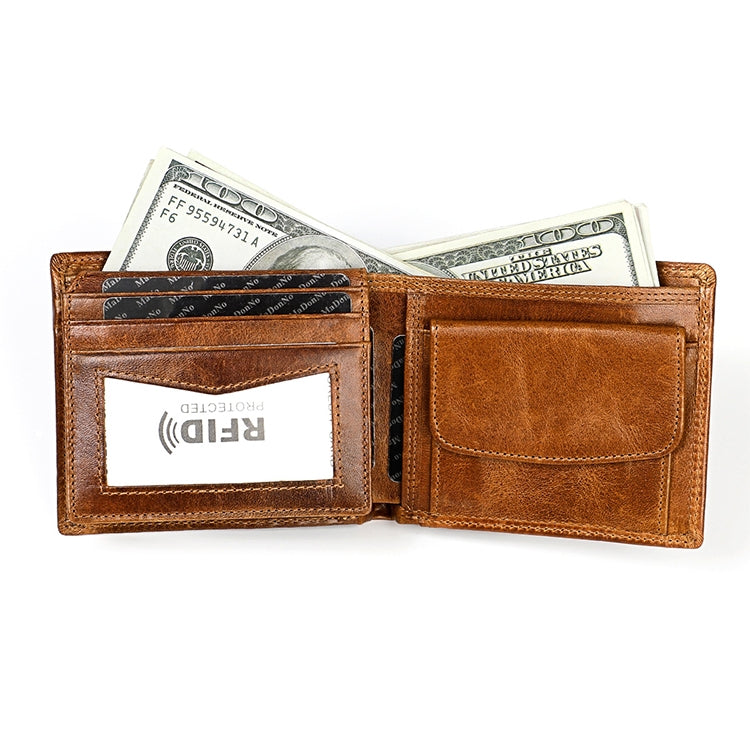 8020 Horizontal Retro Crazy Horse Texture Leather Anti-magnetic RFID Wallet Clutch Bag compatible with Men, with Card Slots, 8020 Yellowish-brown