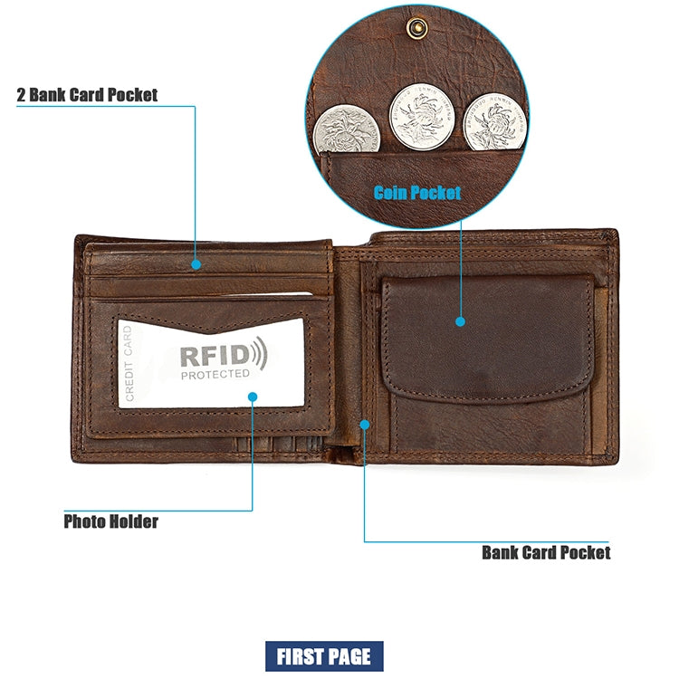 8020 Horizontal Retro Crazy Horse Texture Leather Anti-magnetic RFID Wallet Clutch Bag compatible with Men, with Card Slots, 8020 Yellowish-brown