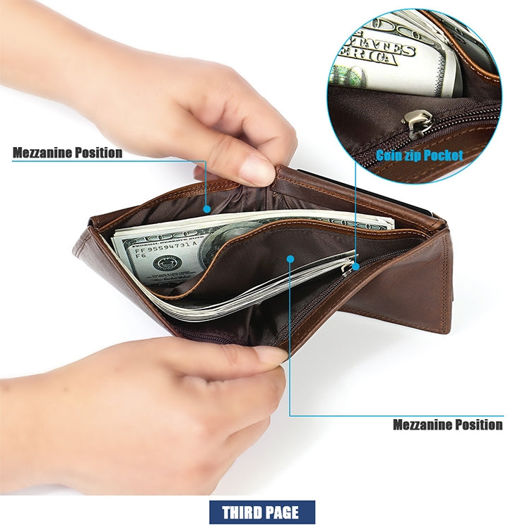 8020 Horizontal Retro Crazy Horse Texture Leather Anti-magnetic RFID Wallet Clutch Bag compatible with Men, with Card Slots, 8020 Yellowish-brown