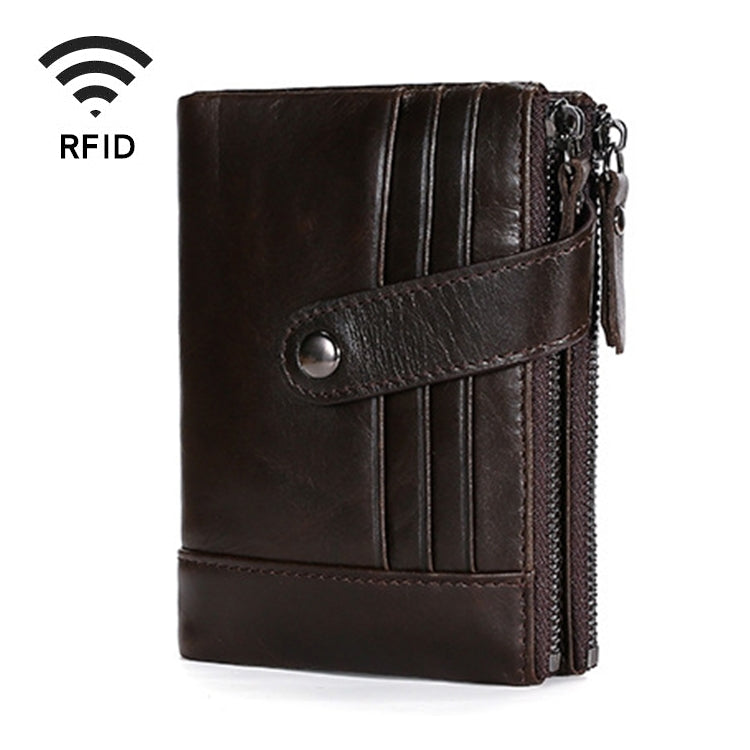 TP-196 Multi-functional Retro Cowhide Leather Multiple Card Slots Dual zipper RFID Wallet
