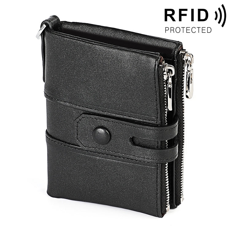 3529 Retro Crazy Horse Texture Double Zipper Anti-magnetic RFID Wallet compatible with Man with Card Slots