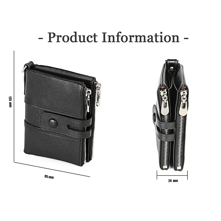 3529 Retro Crazy Horse Texture Double Zipper Anti-magnetic RFID Wallet compatible with Man with Card Slots