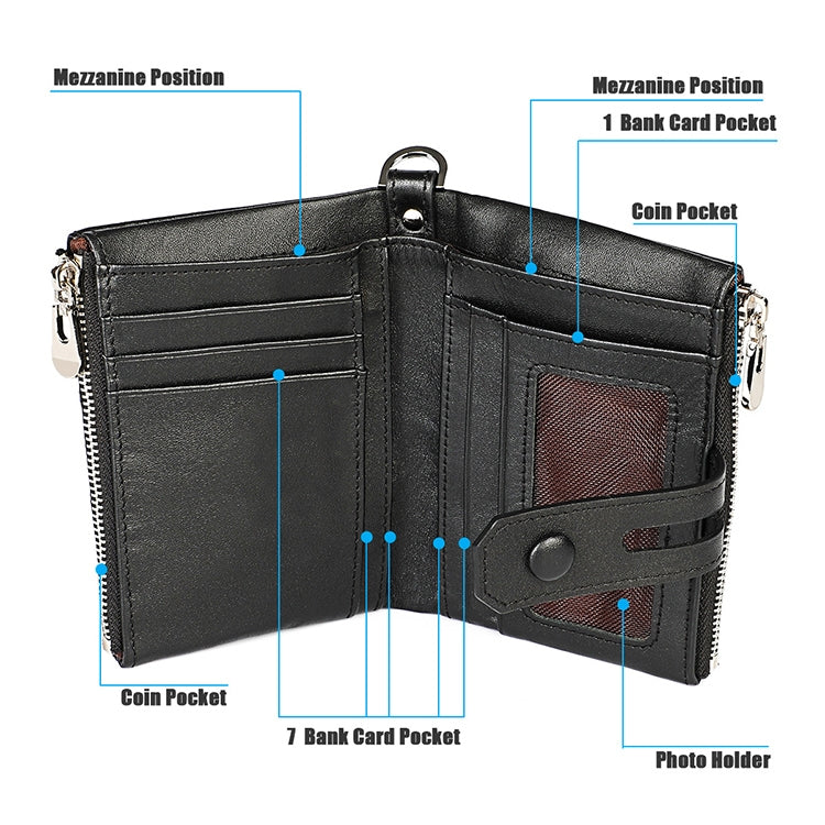 3529 Retro Crazy Horse Texture Double Zipper Anti-magnetic RFID Wallet compatible with Man with Card Slots