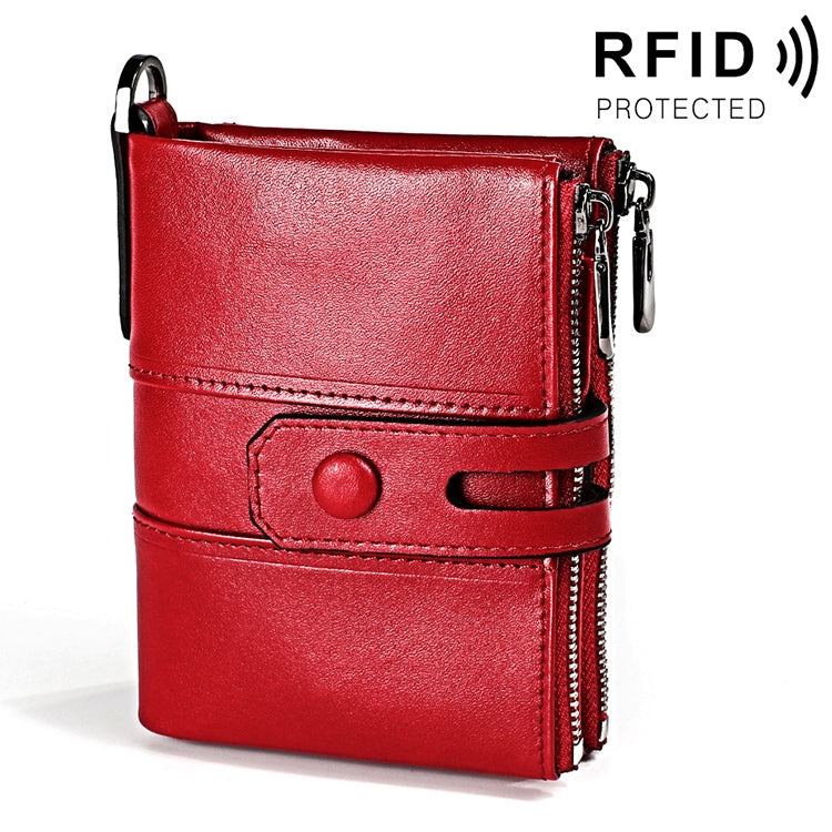 3529 Retro Crazy Horse Texture Double Zipper Anti-magnetic RFID Wallet compatible with Man with Card Slots