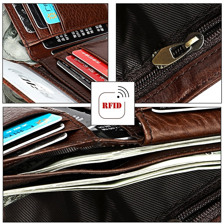 8018 Antimagnetic RFID Retro Fashion Crazy Horse Texture Leather Wallet compatible with Men and Women, 8018