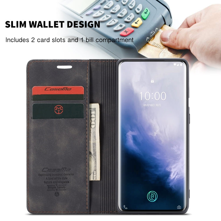 CaseMe-013 Multi-functional Retro Frosted Horizontal Flip Leather Case with Card Slot & Holder & Wallet, Compatible with OnePlus 7 Pro