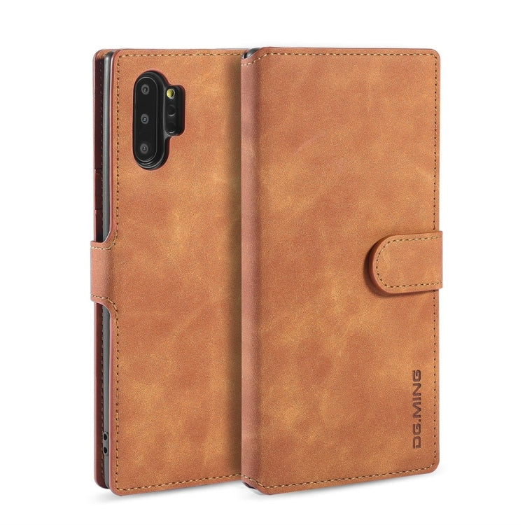 DG.MING Retro Oil Side Horizontal Flip Case with Holder & Card Slots & Wallet, compatible with Galaxy Note 10+