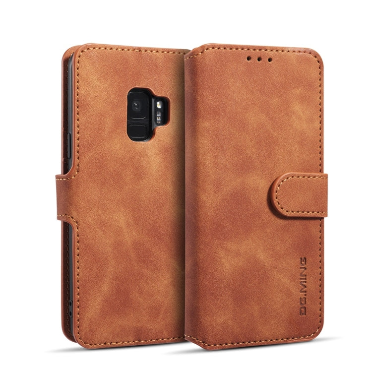 DG.MING Retro Oil Side Horizontal Flip Case with Holder & Card Slots & Wallet, compatible with Galaxy S9