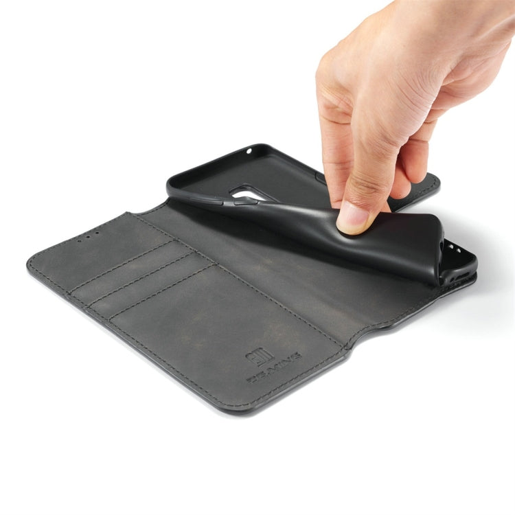 DG.MING Retro Oil Side Horizontal Flip Case with Holder & Card Slots & Wallet, compatible with Galaxy S9+