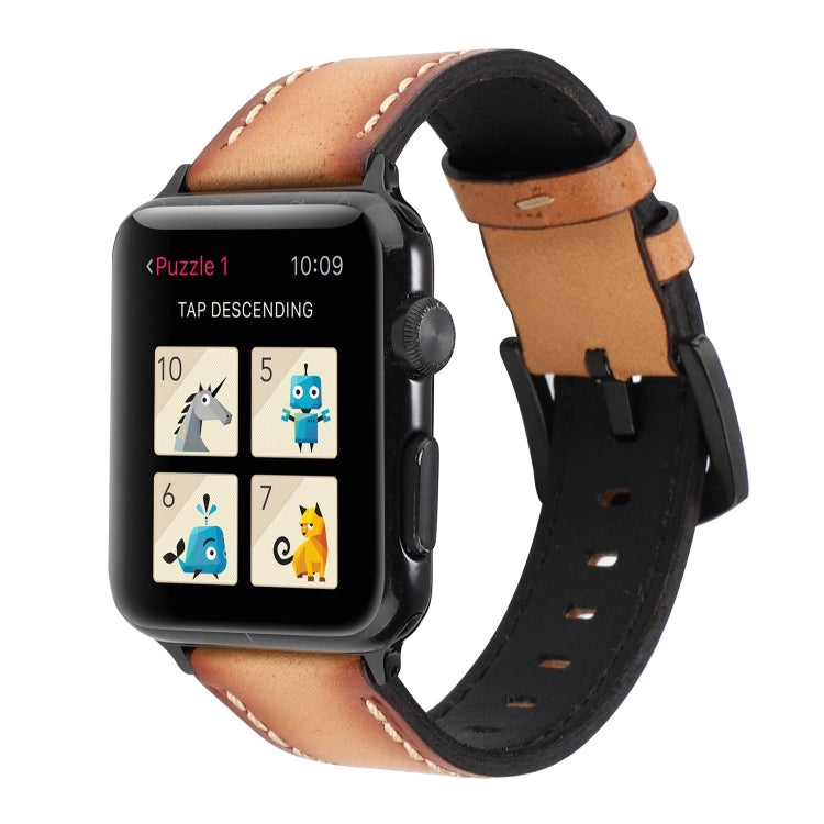Retro Head-layer Cowhide Genuine Leather Watchband Compatible with Apple Watch Series 6 & SE & 5 & 4 44mm / 3 & 2 & 1 42mm, Compatible with Apple Watch Ultra 49mm / Series 8&7 45mm / SE 2&6&SE&5&4 44mm / 3&2&1 42mm