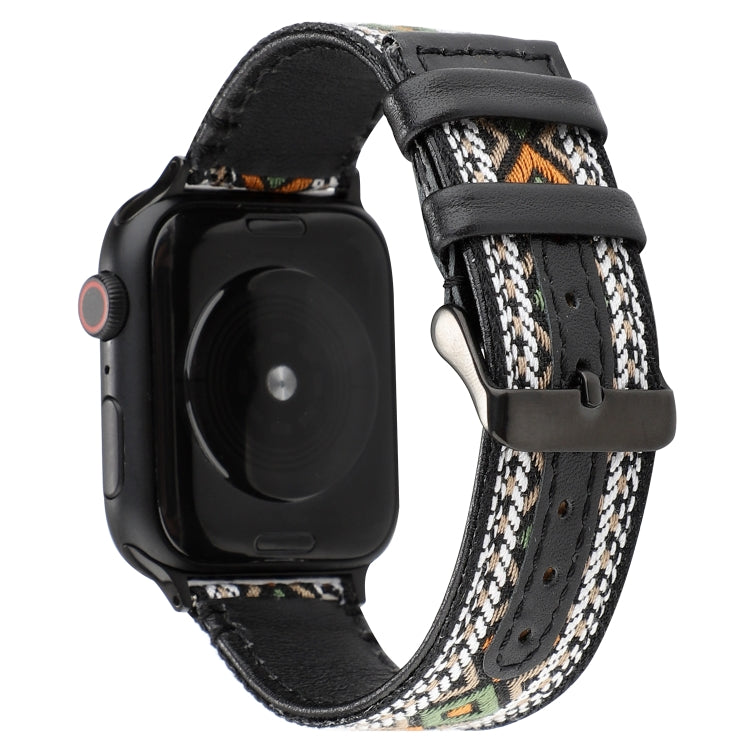 Ethnic Style Genuine Leather Strap, Compatible with Apple Watch Series 7 41mm / 6 & SE & 5 & 4 40mm / 3 & 2 & 1 38mm