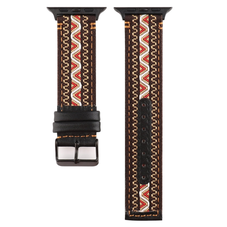 Ethnic Style Genuine Leather Strap, Compatible with Apple Watch Series 7 45mm / 6 & SE & 5 & 4 44mm / 3 & 2 & 1 42mm