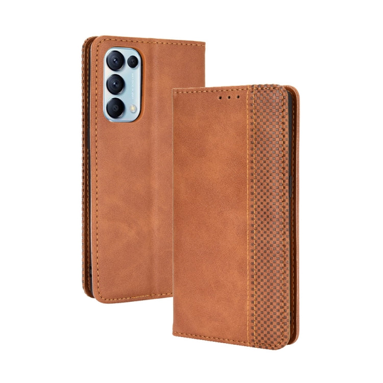 Magnetic Buckle Retro Crazy Horse Texture Horizontal Flip Leather Case with Holder & Card Slots & Photo Frame, Compatible with OPPO Reno5 5G