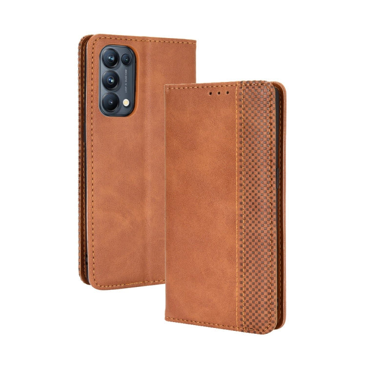 Magnetic Buckle Retro Crazy Horse Texture Horizontal Flip Leather Case with Holder & Card Slots & Photo Frame, Compatible with OPPO Reno5 Pro 5G