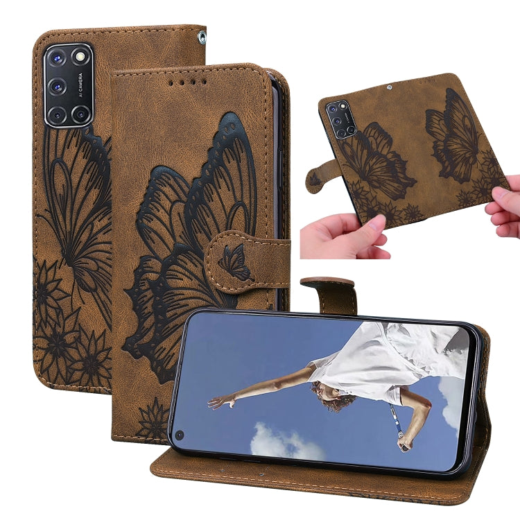 Retro Skin Feel Butterflies Embossing Horizontal Flip Leather Case with Holder & Card Slots & Wallet, Compatible with OPPO A52 / A72 / A92