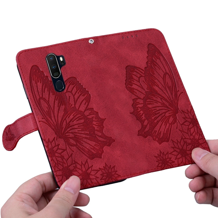 Retro Skin Feel Butterflies Embossing Horizontal Flip Leather Case with Holder & Card Slots & Wallet, Compatible with OPPO A9 (2020)