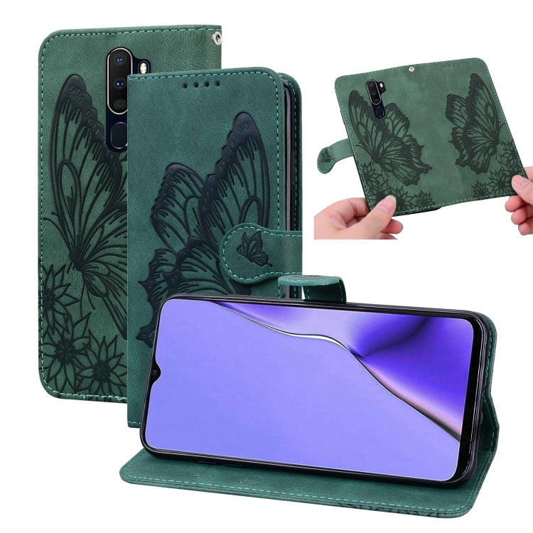 Retro Skin Feel Butterflies Embossing Horizontal Flip Leather Case with Holder & Card Slots & Wallet, Compatible with OPPO A9 (2020)