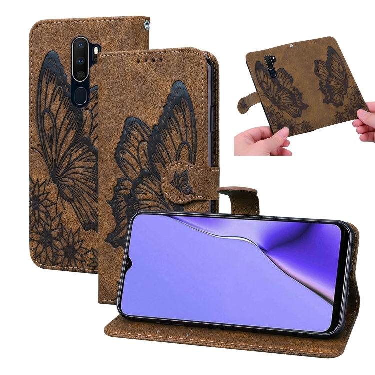 Retro Skin Feel Butterflies Embossing Horizontal Flip Leather Case with Holder & Card Slots & Wallet, Compatible with OPPO A9 (2020)