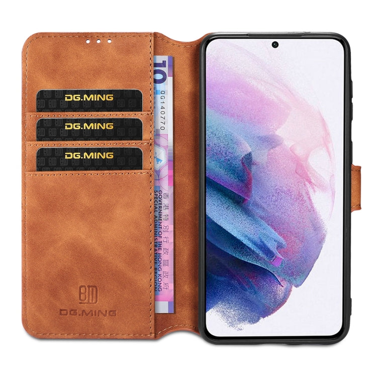 DG.MING Retro Oil Side Horizontal Flip Case with Holder & Card Slots & Wallet, Compatible with Samsung Galaxy S21+ 5G