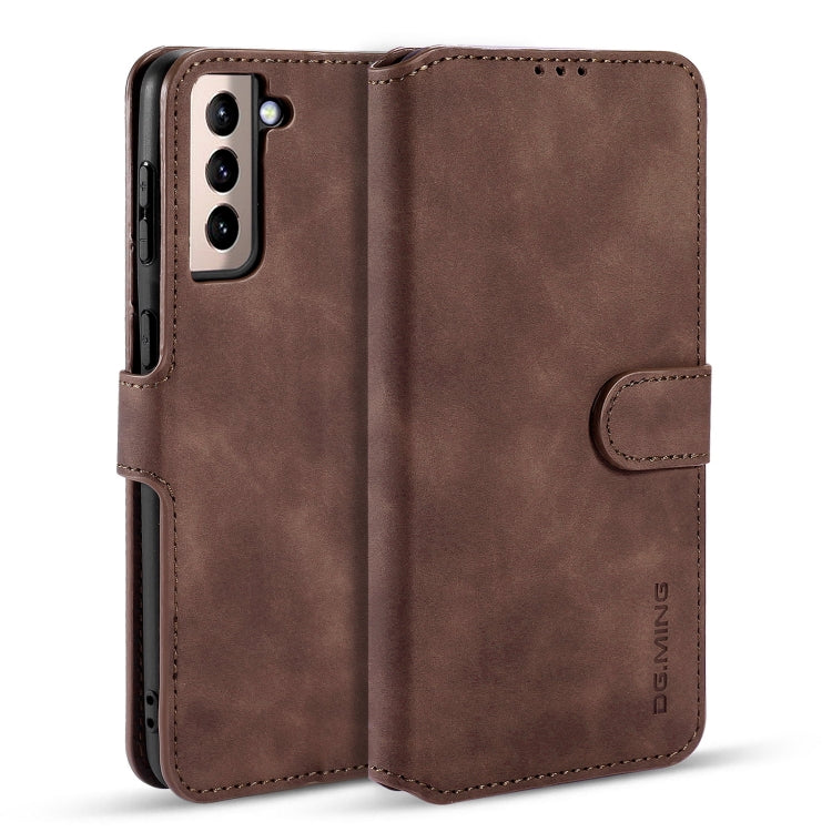 DG.MING Retro Oil Side Horizontal Flip Case with Holder & Card Slots & Wallet, Compatible with Samsung Galaxy S21+ 5G