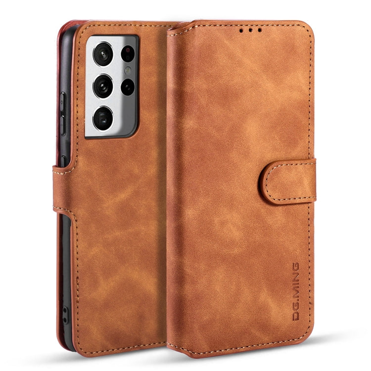 DG.MING Retro Oil Side Horizontal Flip Case with Holder & Card Slots & Wallet, Compatible with Samsung Galaxy S21 Ultra 5G