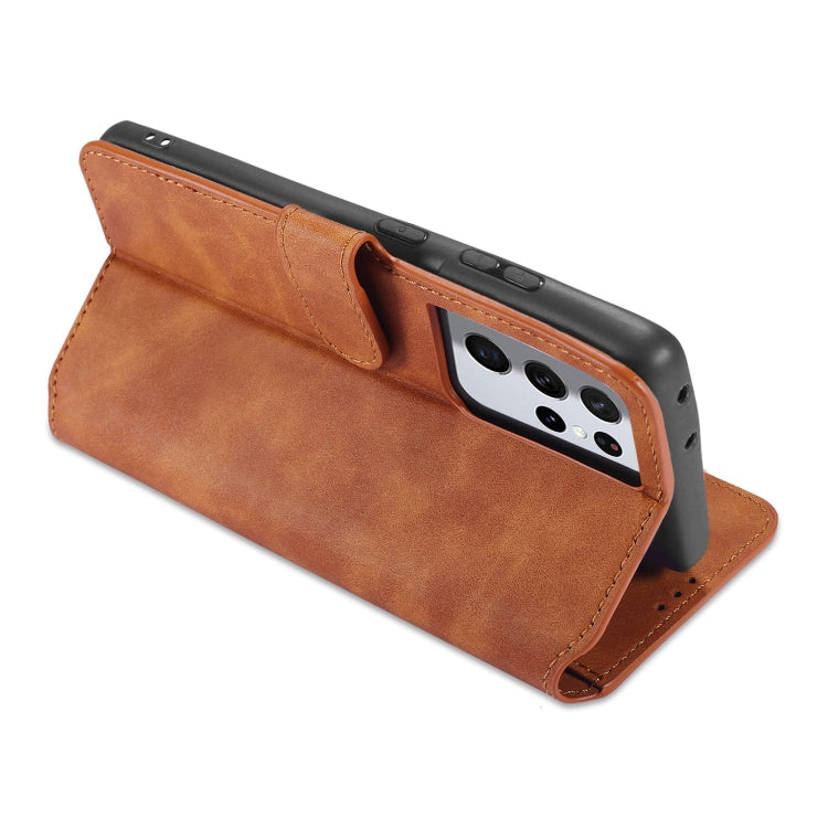 DG.MING Retro Oil Side Horizontal Flip Case with Holder & Card Slots & Wallet, Compatible with Samsung Galaxy S21 Ultra 5G
