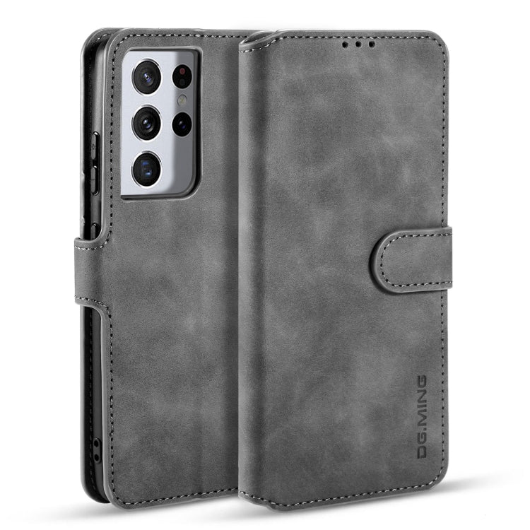 DG.MING Retro Oil Side Horizontal Flip Case with Holder & Card Slots & Wallet, Compatible with Samsung Galaxy S21 Ultra 5G