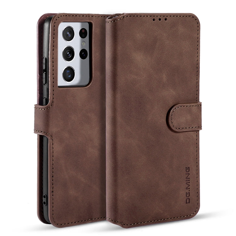 DG.MING Retro Oil Side Horizontal Flip Case with Holder & Card Slots & Wallet, Compatible with Samsung Galaxy S21 Ultra 5G