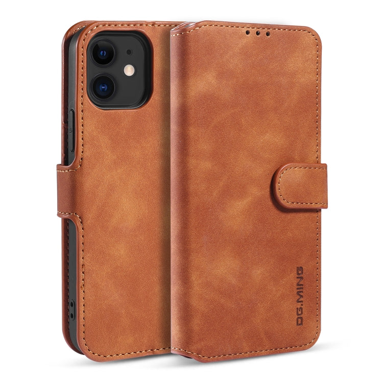 DG.MING Retro Oil Side Horizontal Flip Case with Holder & Card Slots & Wallet, Compatible with iPhone 12 mini